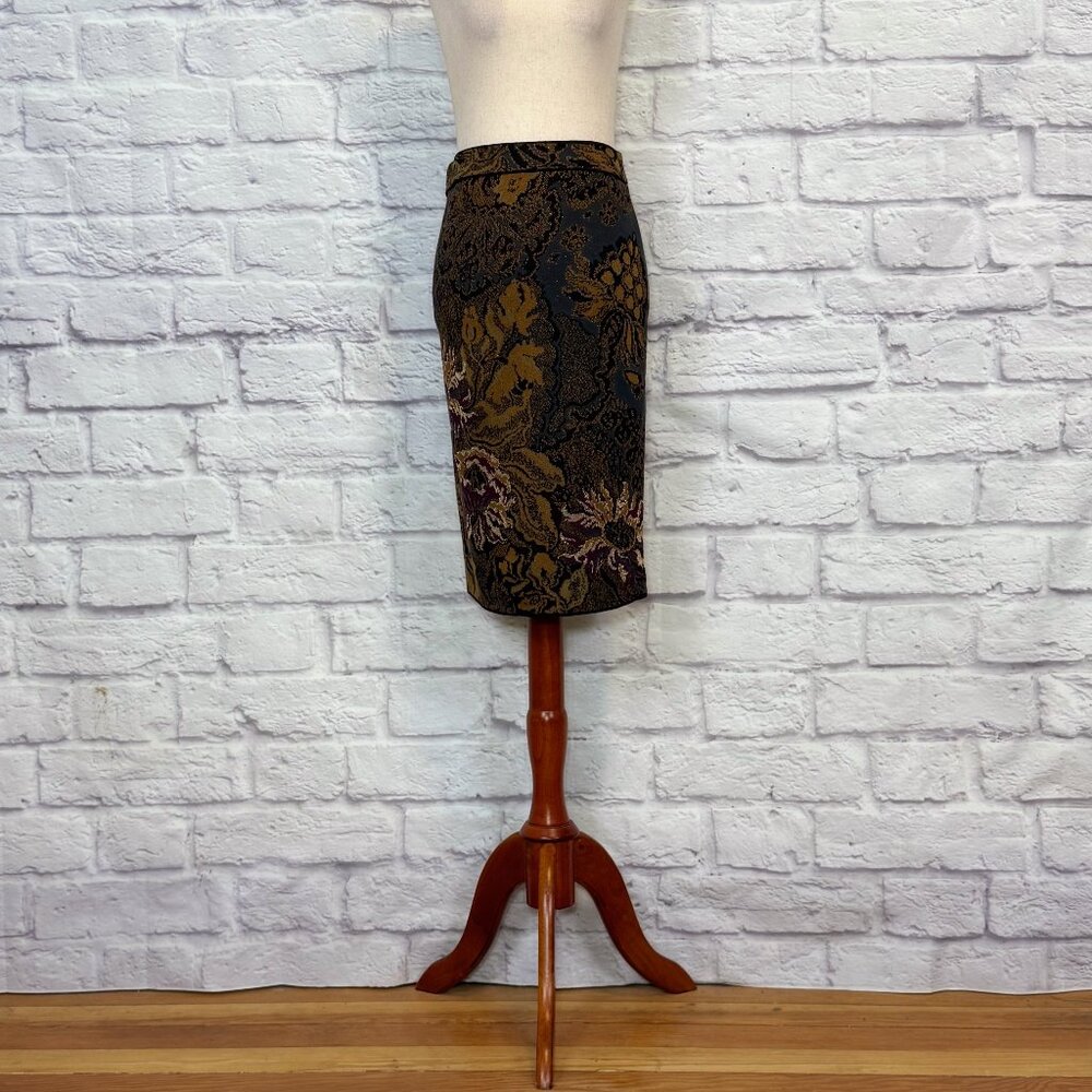 Peruvian Connection Knit Floral Jacquard Pencil Skirt